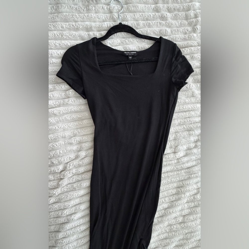 See You Monday Black Bodycon Dress. Side slit. Sz M